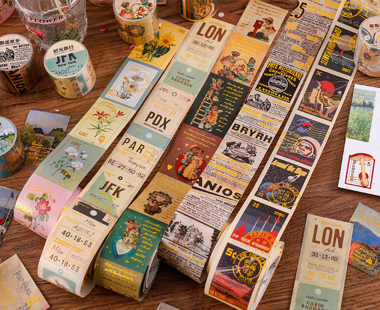 1 Rolle Bronzing Washi Paper Tape Time Workshop Series Kreative Retro Pocket DIY dekorative Aufkleber – Detail 1