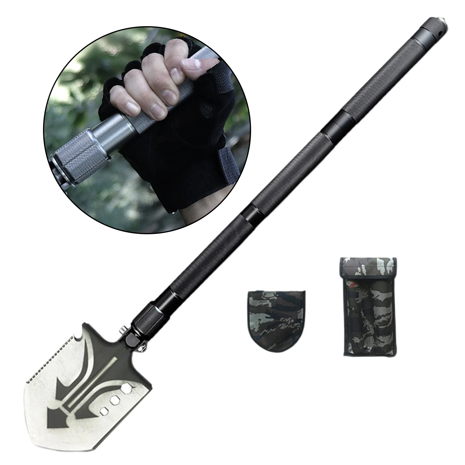 Survival Shovel Axe, Outdoor Survival Pocket Tool Extended Handle Survival Axe, Storage Bag for Camping, Backpacking, Emergency