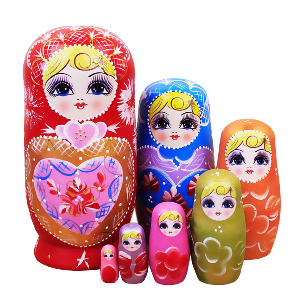 7 Pieces Girl Style Wooden Russian Nesting Dolls Kit Collectible Kids Matryoshka Toy