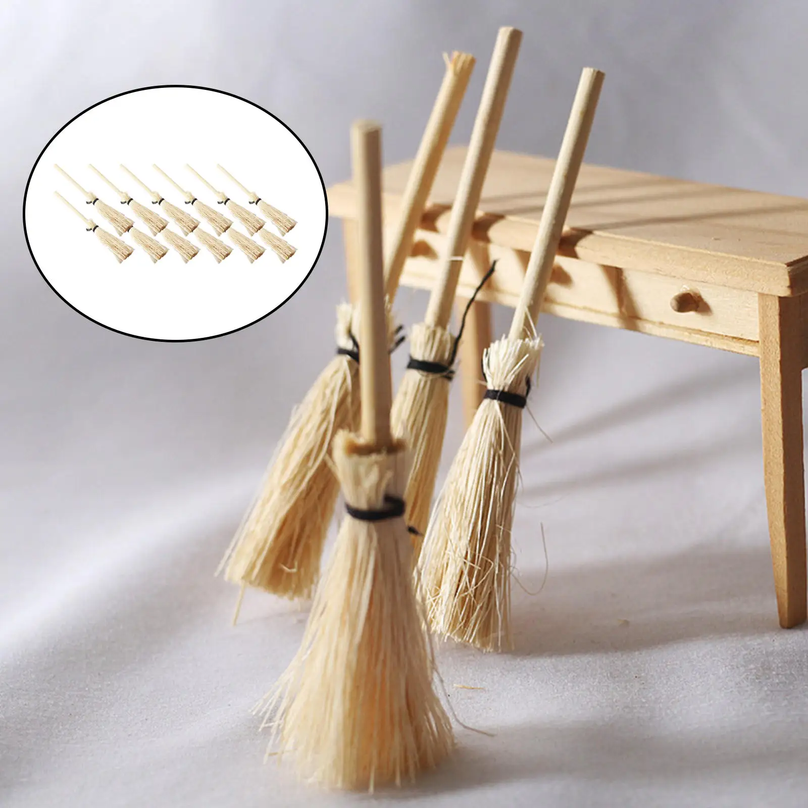 12 Pieces Dollhouse Miniature Broom Mini Broom DIY Crafts Playset for Dollhouse Costume Cosplay Party Decoration Accessories
