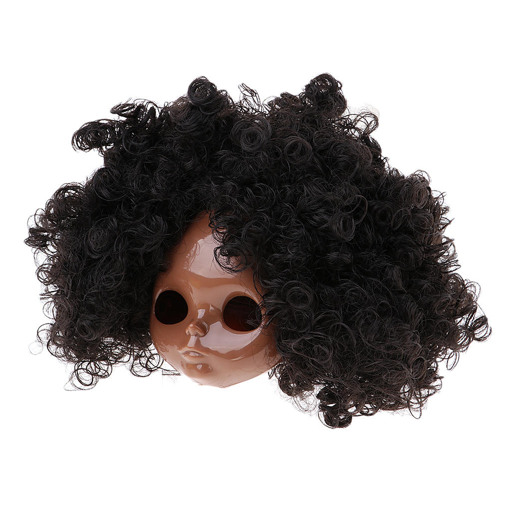 Make-up Tanned Faceplate Backplate Body Parts with Black Afro Short Hair Wig For  Blythe Doll RBL