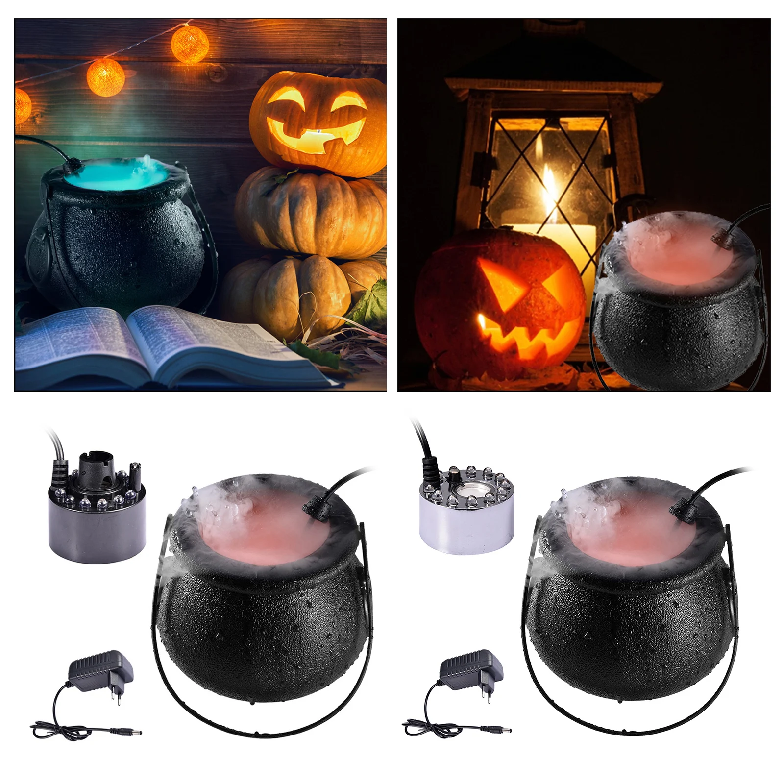 Mist Maker LED Witch Pot Color Changing Fogger Water Fountain Home Paties Garden Fog Machine for Halloween Office Rockery Decor