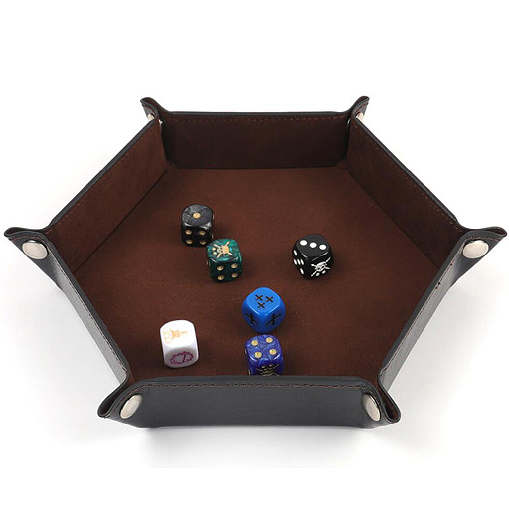 Hexagon Dice Tray Folding Leather and Flannel Storage Holder for Keys Coin