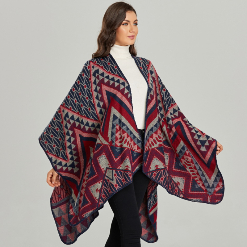 TEELYNN-Poncho longo de malha feminino Boho Vintage