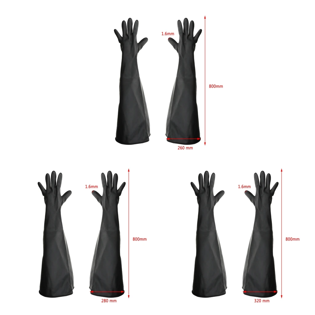 1pair 80cm Industrial Lab Solvent Chemical Resistant Latex Work Gloves Black