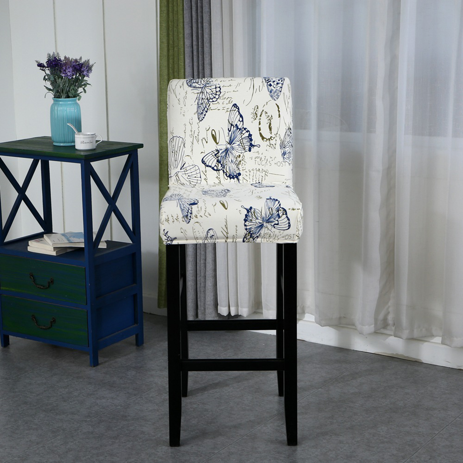 Stretch Printing Low Back Chair Cover Removable Barstool Protector Counter Height Chairs Covers Protector Home Flexible