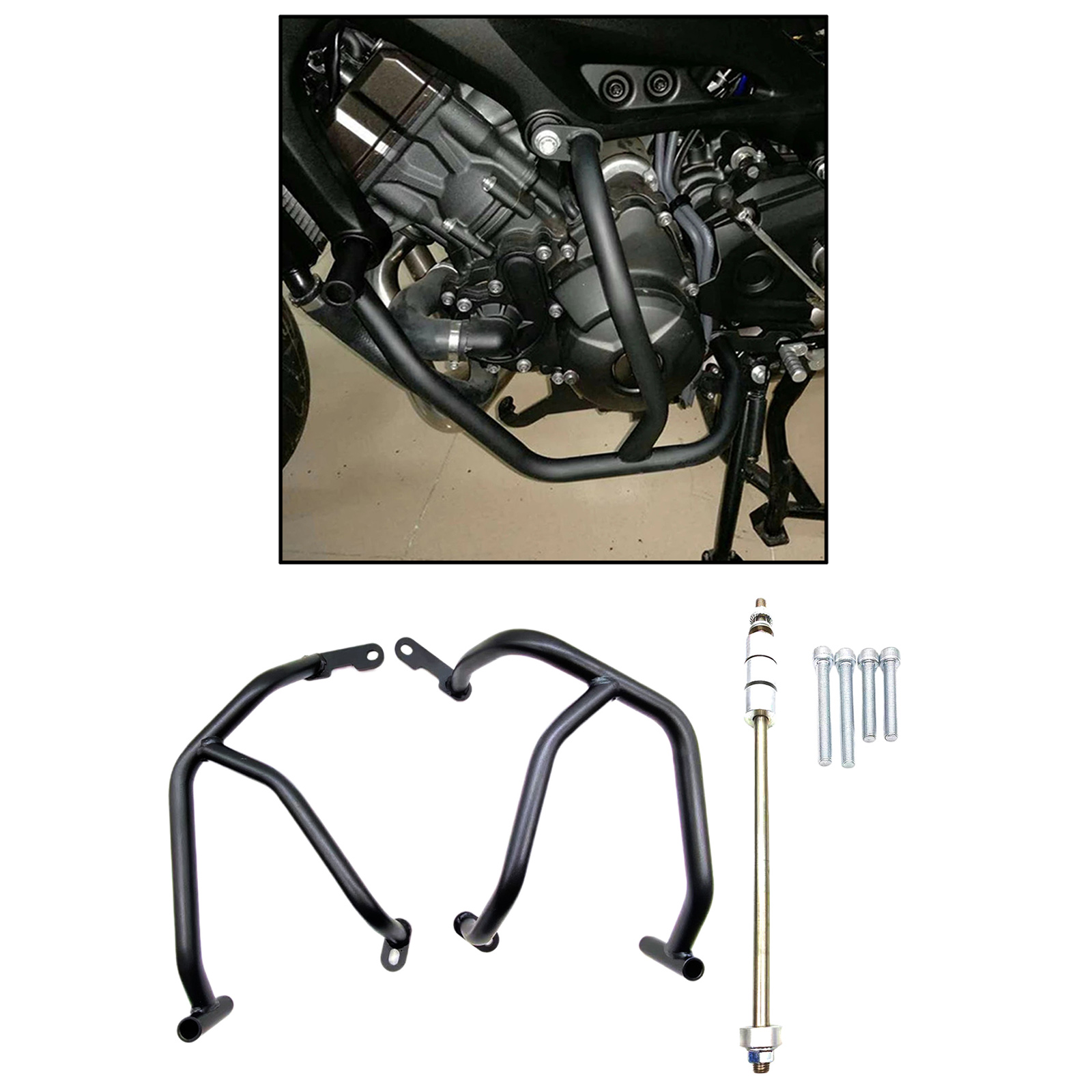 1Pair Carbon Steel Motorcycle Engine Guard Crash Bar Protector Compatible with Yamaha MT09 FZ09 2013-2020 Black