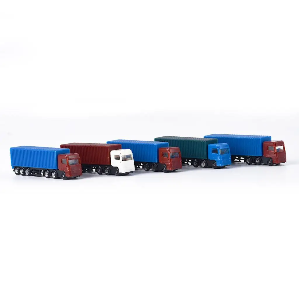 1:100 Scale Model Container Truck Lorry Vehicles HO OO TT Gauge Architecture Model Building Scenery Supplies, Pack of 5