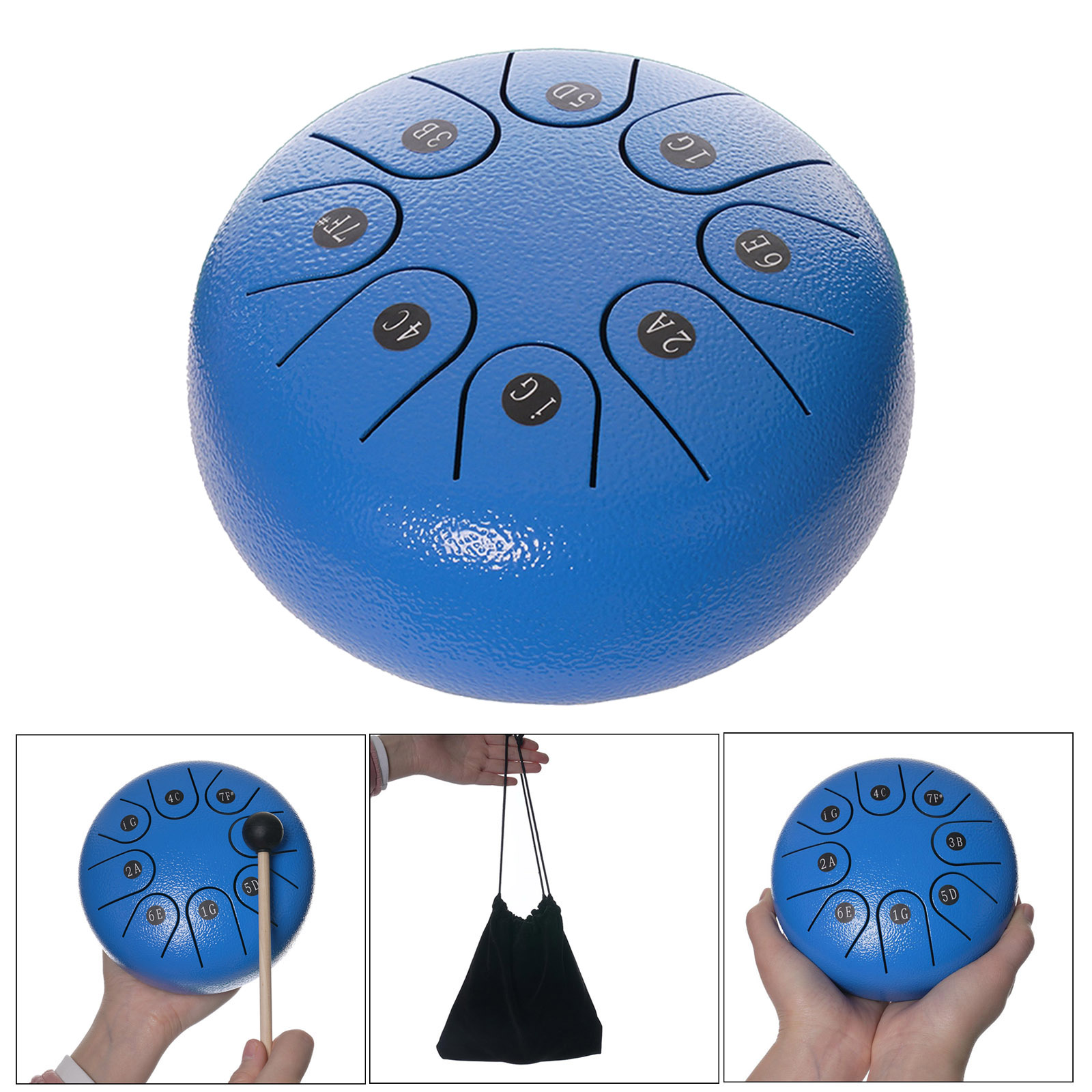 1pc Mini 8 Notes 6in Steel Handpan Tongue Drum Standard C Key and Drumsticks Carry Bag Gifts Blue