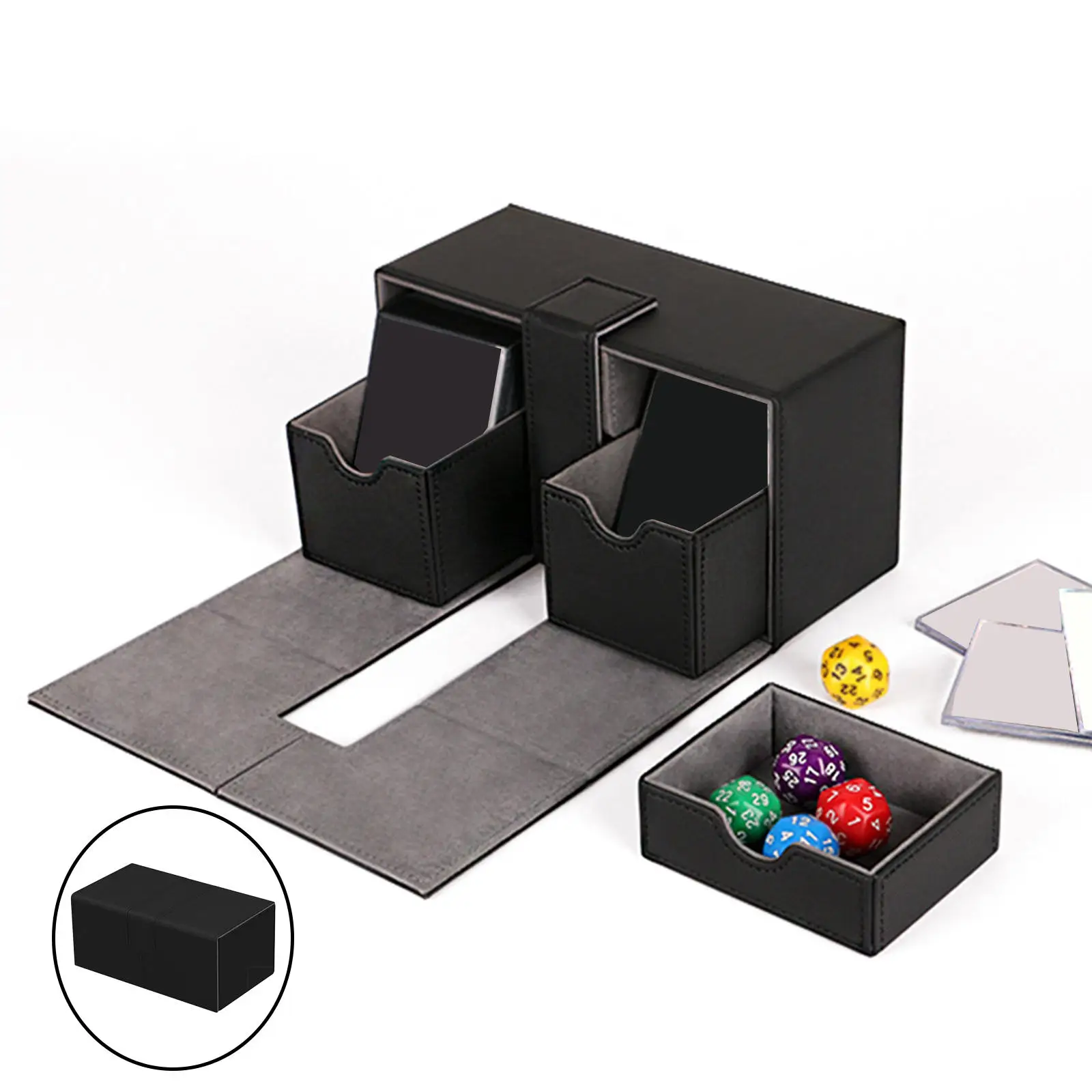 PU Leather Collection Trading Gaming Card Boxes 3 Slot Organizer Dice Holder for Baseball Game Cards Sport Cards