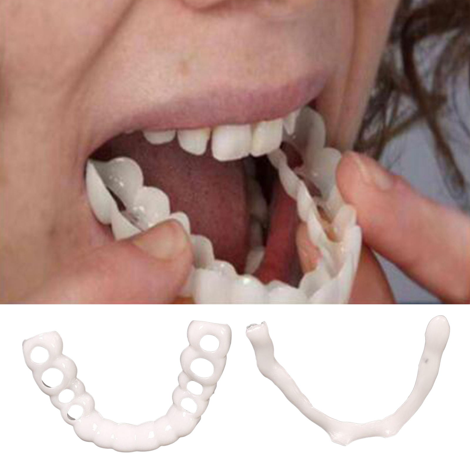 Instant Smi-le  Cosmetic Teeth, Natural Bright White Shade, Comfortable Upper and Lower Veneer