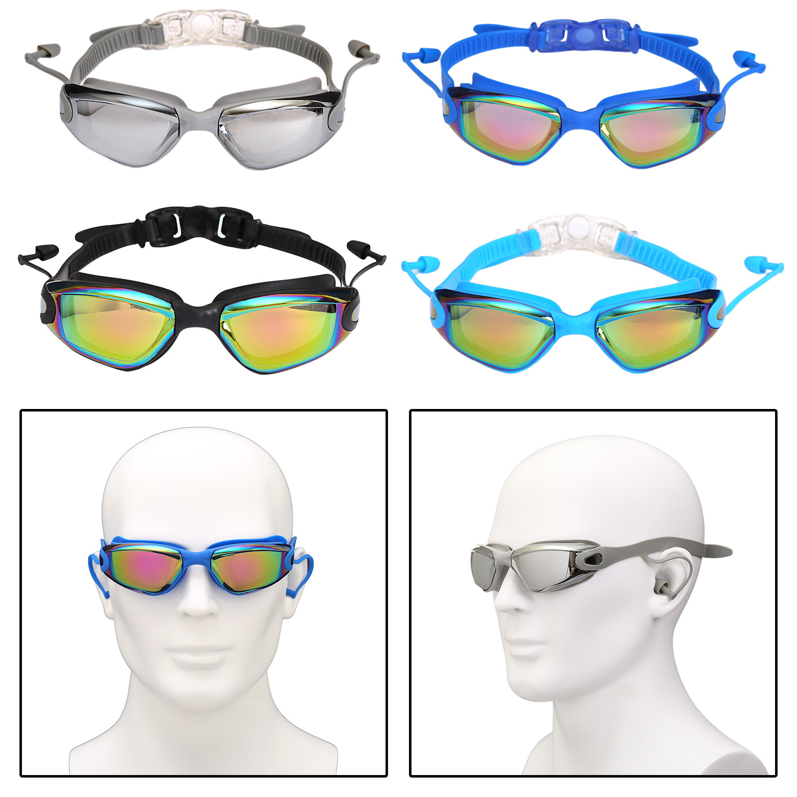 Swimming Goggles UV Protection Anti-fog Earplugs Swim Goggles