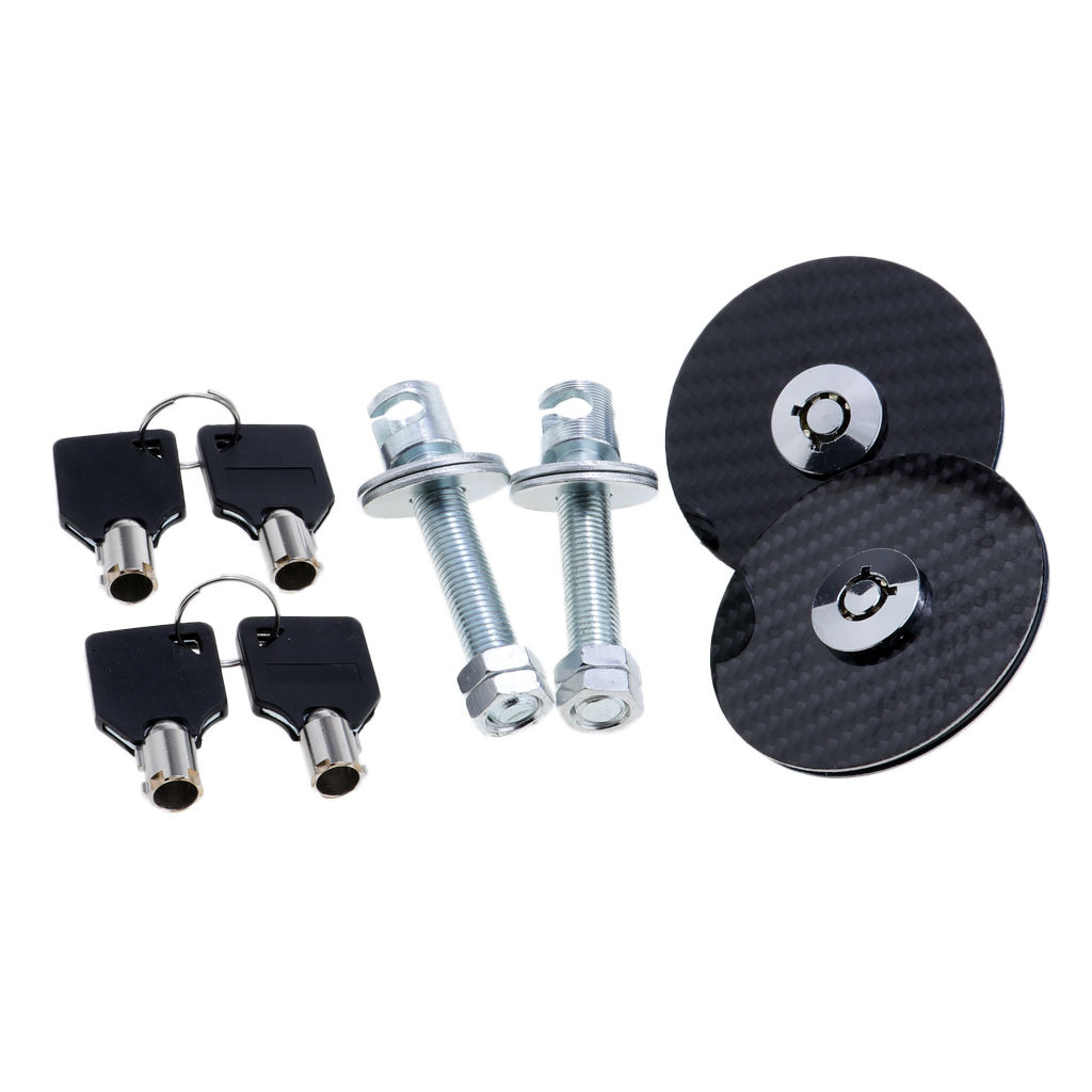 Racing Carbon Fiber Mount Bonnet Hood Latch Pin Locking Kit with Keys & Mounting Bolts (Black)