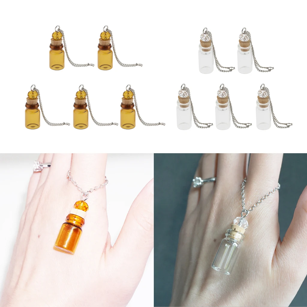 5Pcs Mini Glass Necklace Pendant Bottle DIY Decoration Perfume Diffuser Aroma Vials for Home Car Wedding