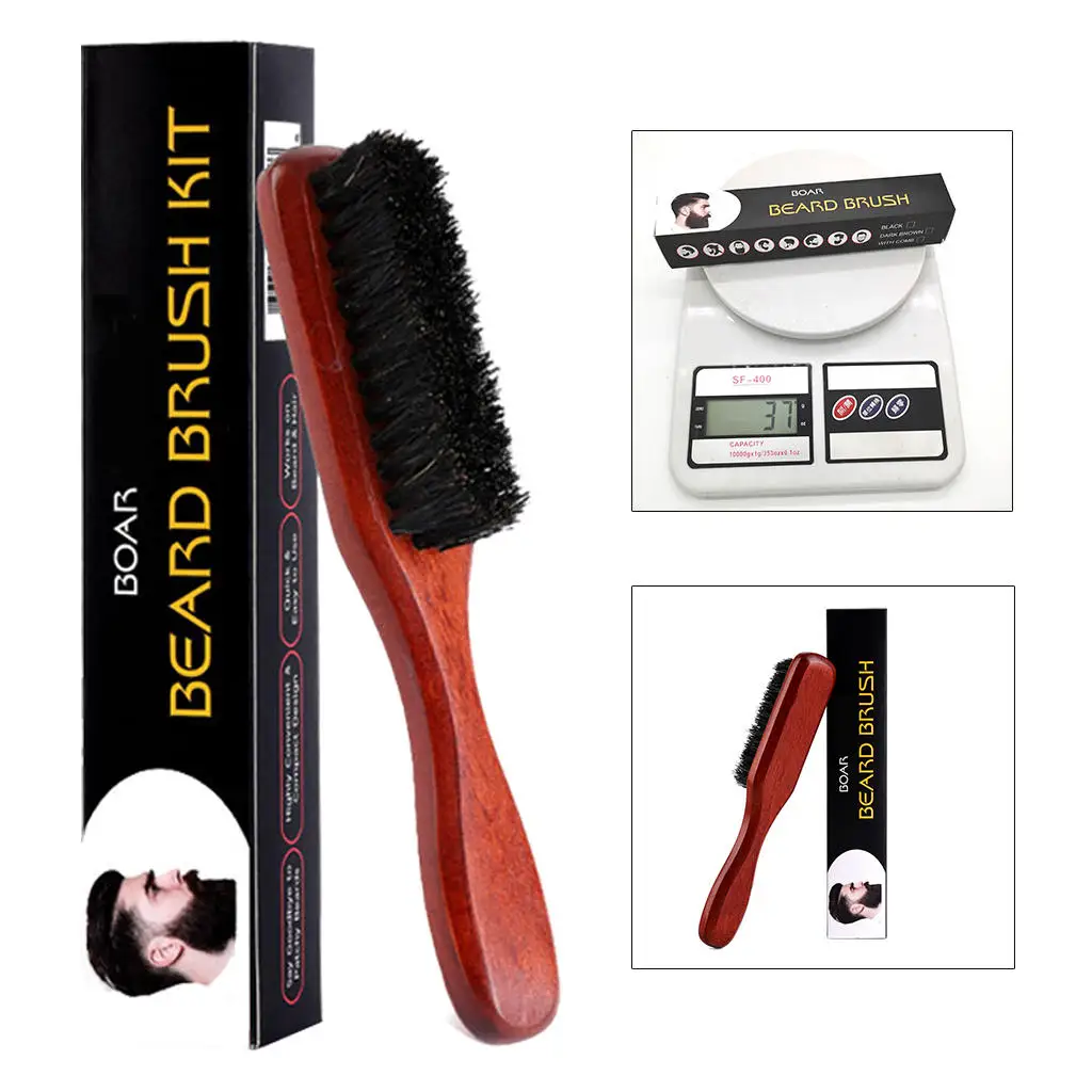 Wood Handle Men`s Beard Brush Mustache Brushes Comb Facial Hair Brush Face Message Shaving Brush