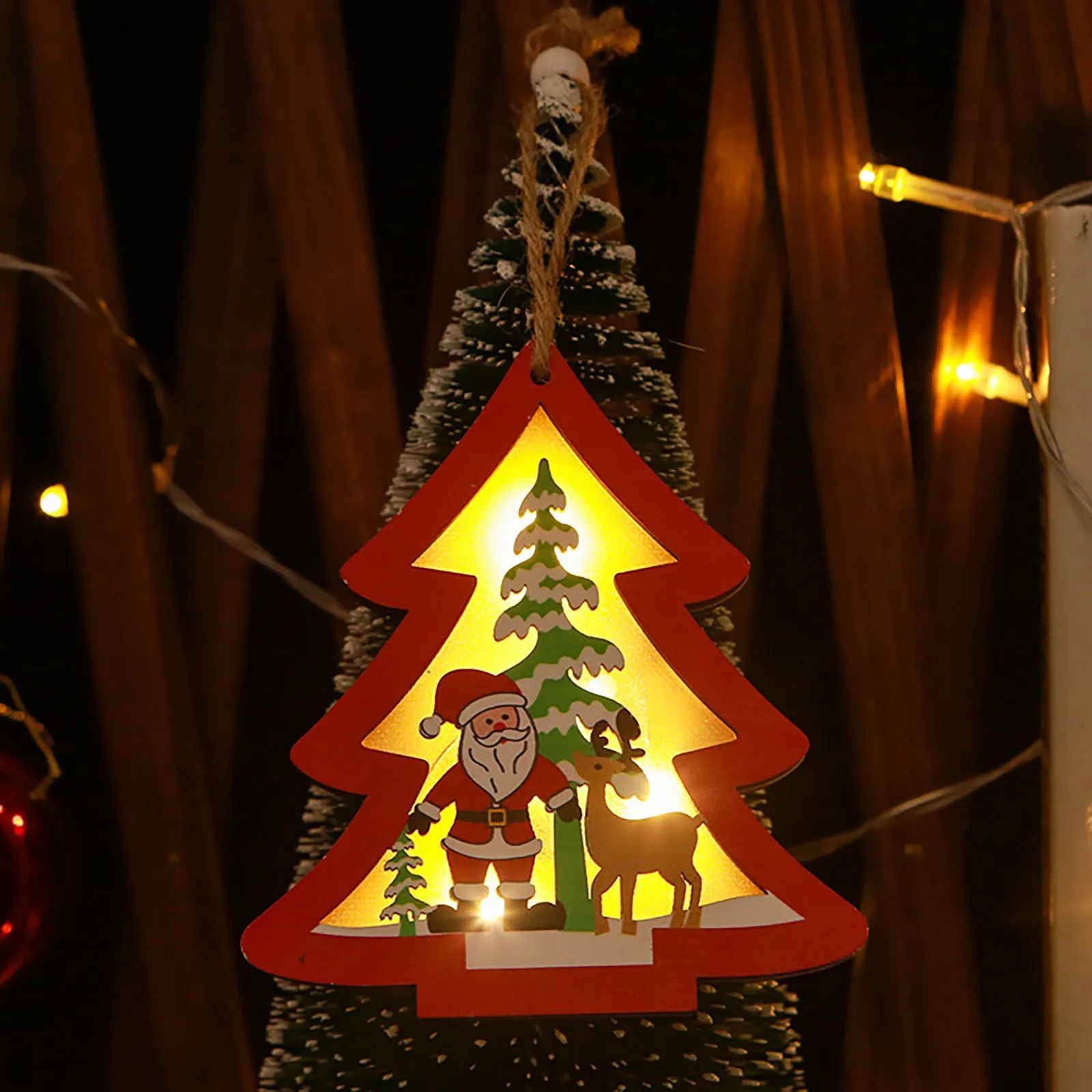 Details about   Hollow Wooden Pendant Creative Light Included Car Tree Ornaments Christmas Decor 