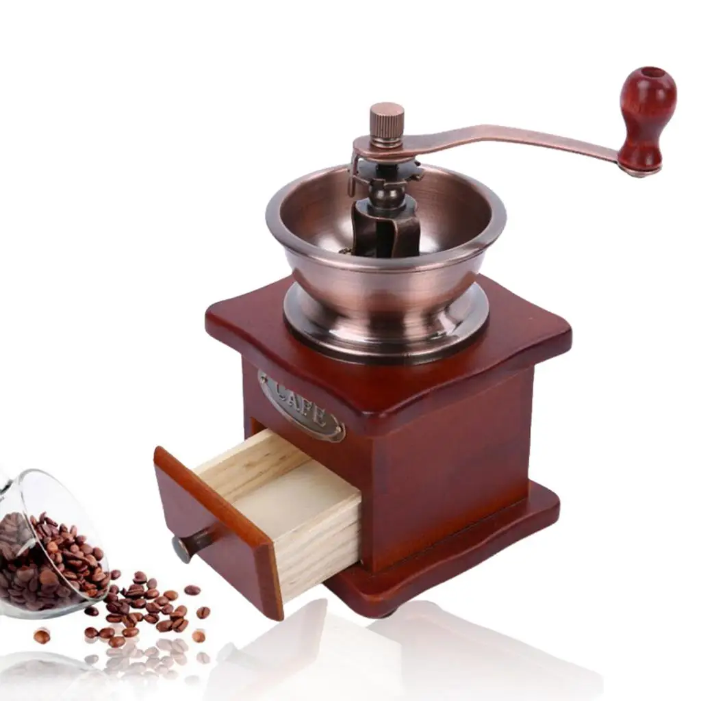 Manual Coffee Grinder Vintage Wood Hand Wheel Mill Bean Nut Grinding 98x98x180mm