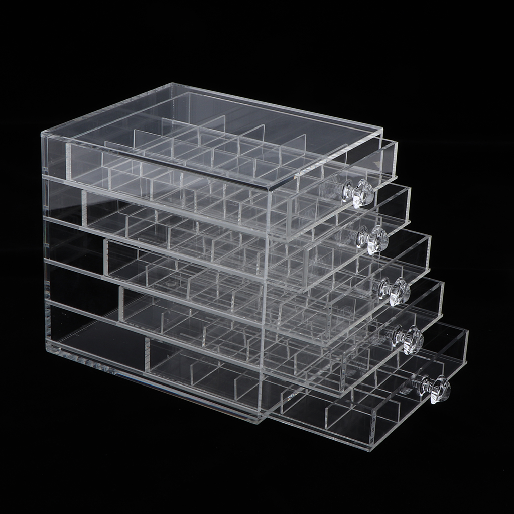 Acrylic Makeup Organizer With 5 Drawers 100 Grids Jewelry Display Case Box