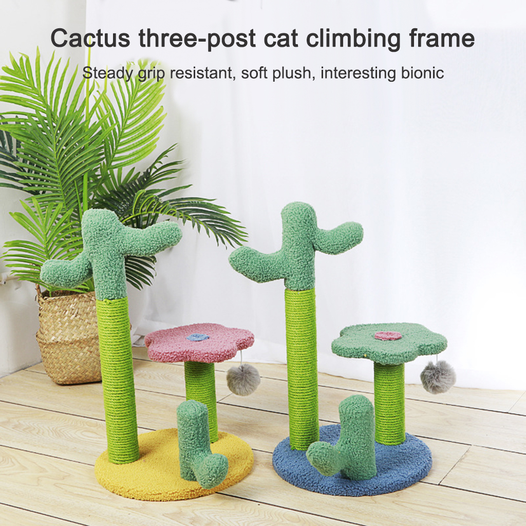 Cactus Cat Tree Scratching Post Kitten Climbing Frame Scratcher Toy Activity Centre Hanging Ball Toys for Cat Indoor