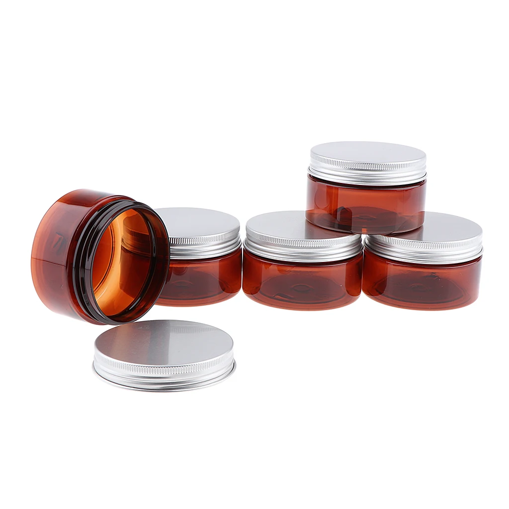 5 Piece 100g Amber Brown Round Jars with Lids for Lip Balms,Creams,Make