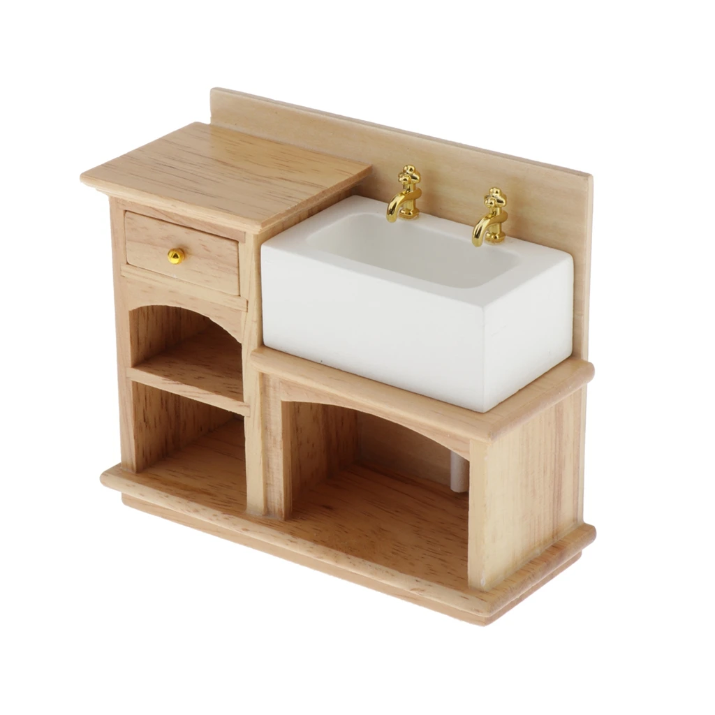 Dollhouse Handmade Wooden Hand Basin Cabinet Bathroom Kitchen Accessory