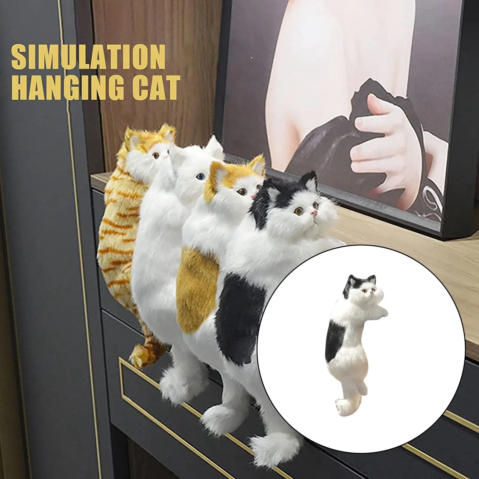 Simulation Plush Cat Statue Plush Fur Cat Sculptures Realistic for Table Art Ornaments Shelf TV Screen Home Decoration