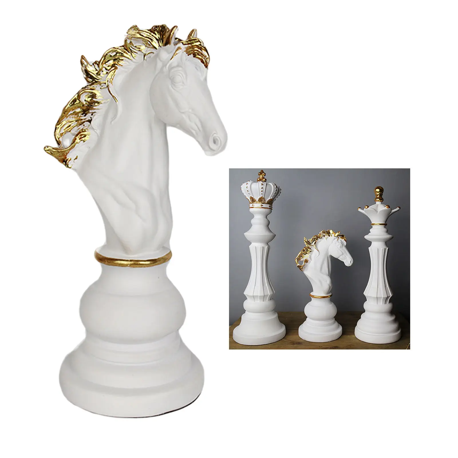 Chess Statues Chessman Figurine, White Chess Pieces Knight King Queen Sculpture Arrangement Livingroom Tabletop Decoration Chess Statues Chessman Figurine, White Chess Pieces Knight King Queen Sculpture Arrangement Livingroom Tabletop Decoration