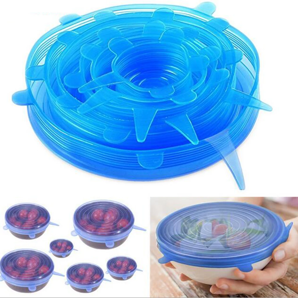 6pcs/Set Silicone Stretch Lids Bowl Wrap Lids Seal Cover with Handy Tags