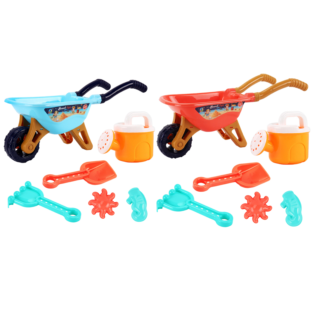 6 Pieces Beach Sand Toys Set Trolley Shovels 2pcs Sand Molds Outdoor Tools Kit for Kids Toddlers Reusable