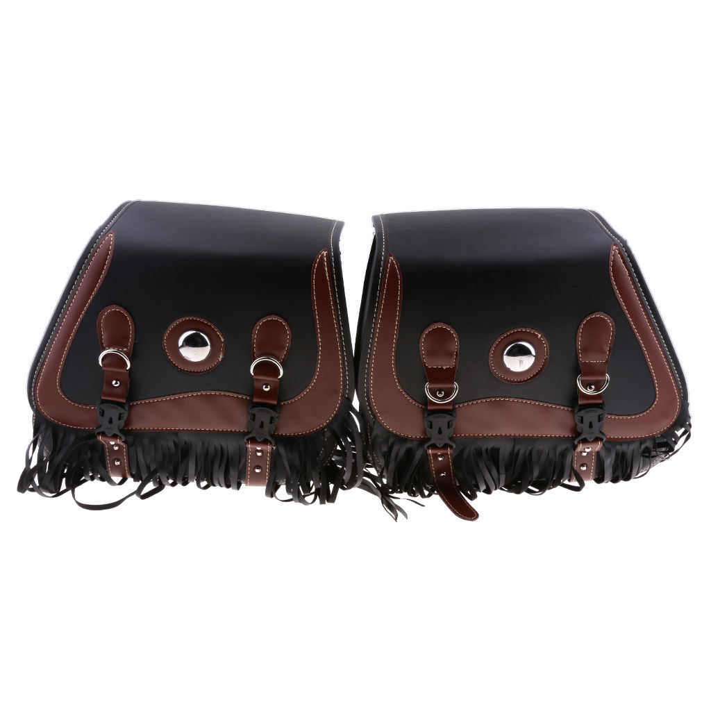 Studded Leather Motorcycle Tassels SaddleBags Panniers Luggage