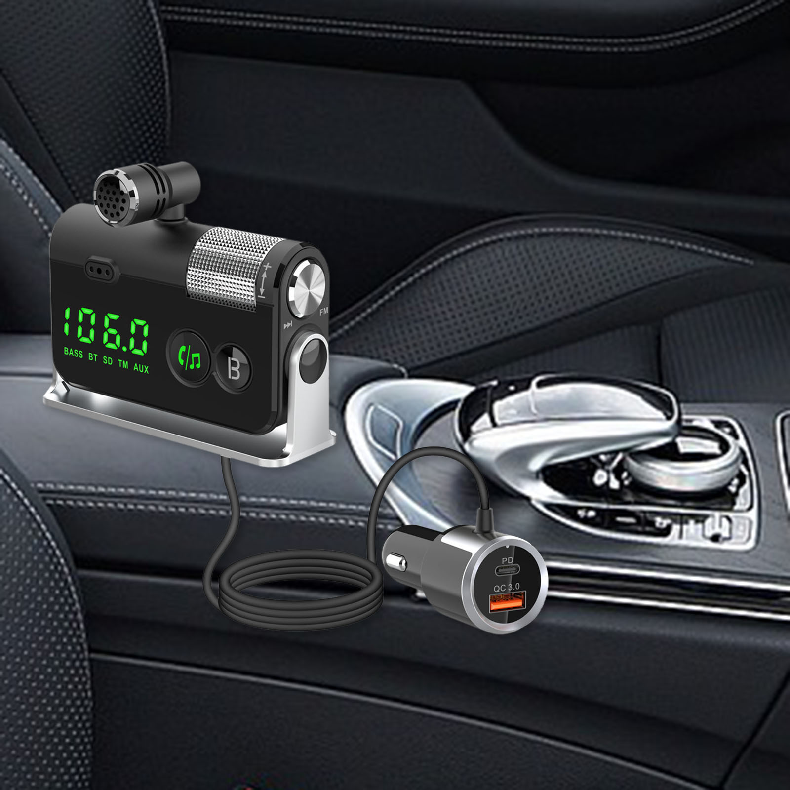 Bluetooth FM Transmitter Plug-in Microphone Wireless Car Kit for iOS Phones