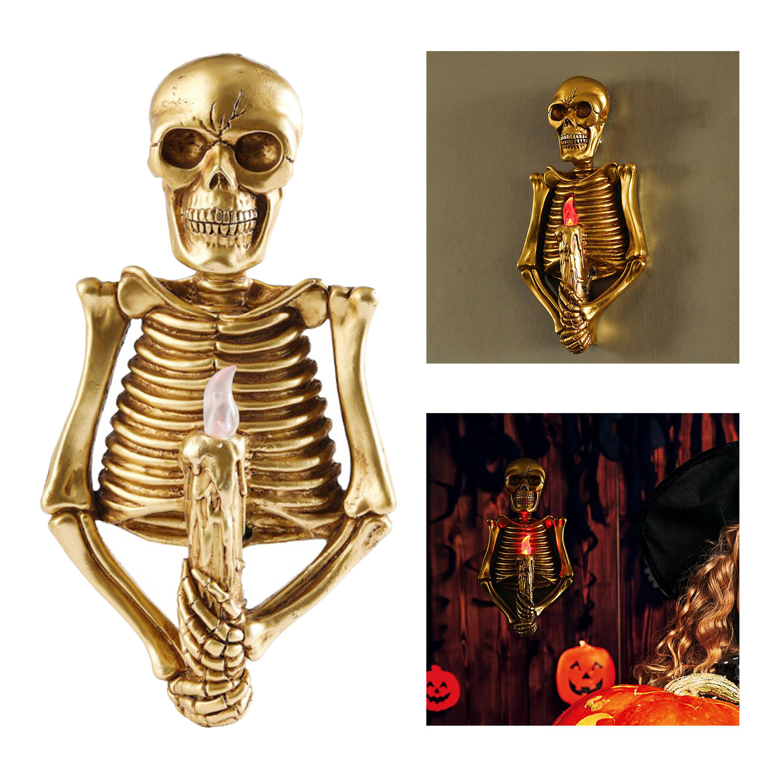 Horror Skull Night Light Skeleton Halloween Wall-Mount Flame Light Decor Toy