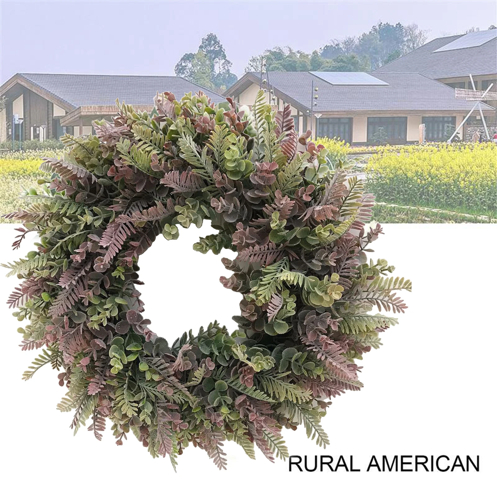 18'' Artificial Eucalyptus Wreaths, Fake Front Door Wreath with Green Leaves Summer Garland for Wall Home Decor Indoor Outdoor