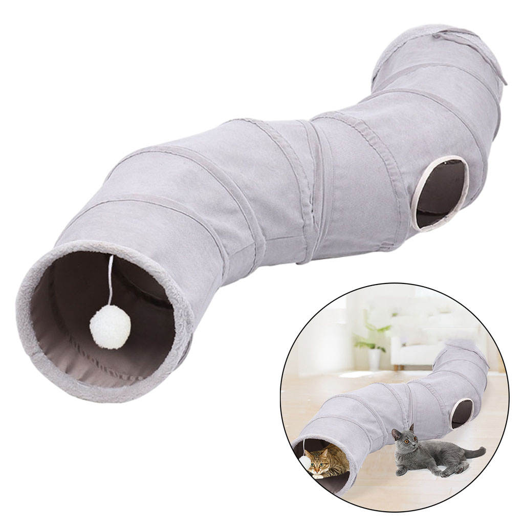 Comfortable Collapsible Cat Tunnel Tube Interactive Toy Bed with Play Ball and Peek Holes Tent for Puppy, Kitty, Kitten, Rabbit