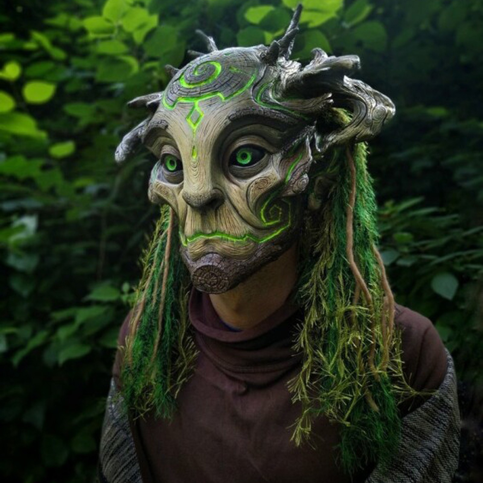 Forest Spirit Mask for Halloween Realistic Green Elves Spirit 