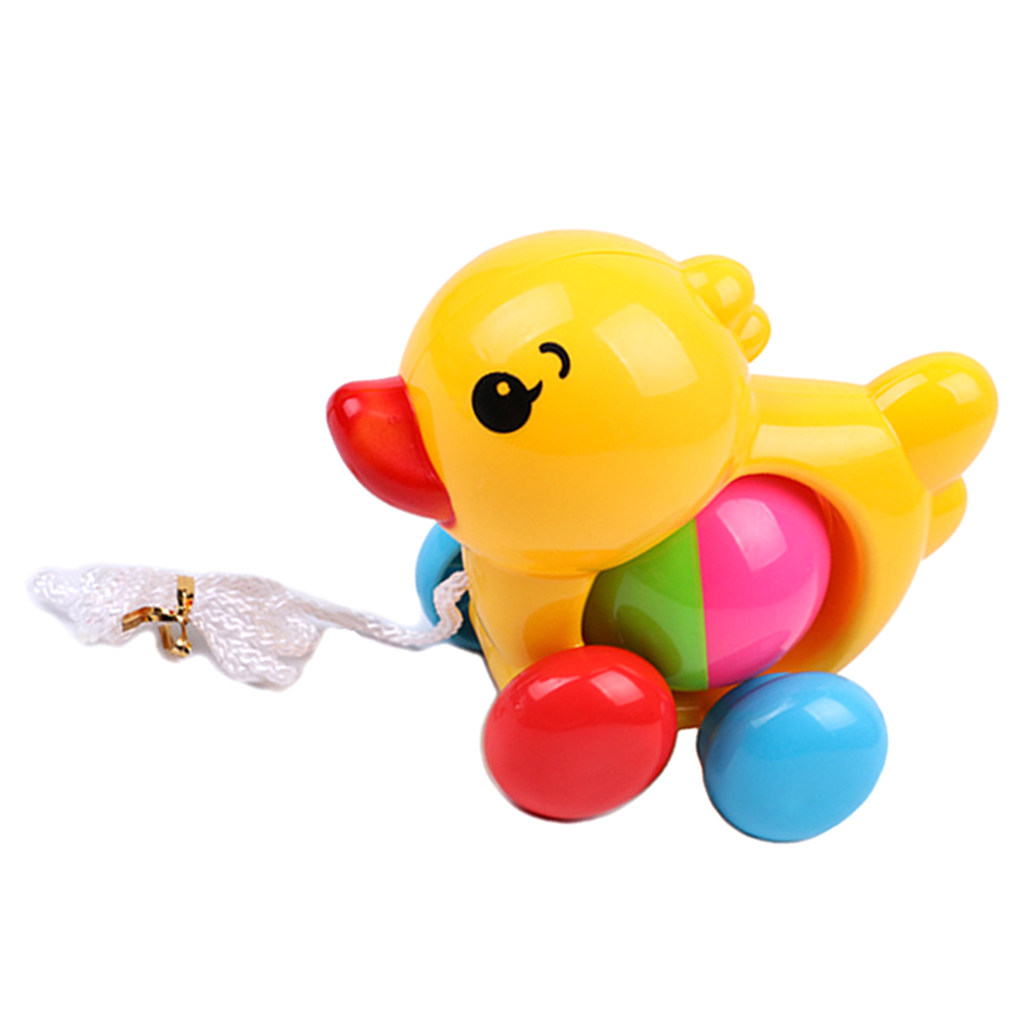 Lovely Yellow Duck Pull Along Toy, Plastic Animal Wheel with Sound Toy for Baby Toddlers Kids