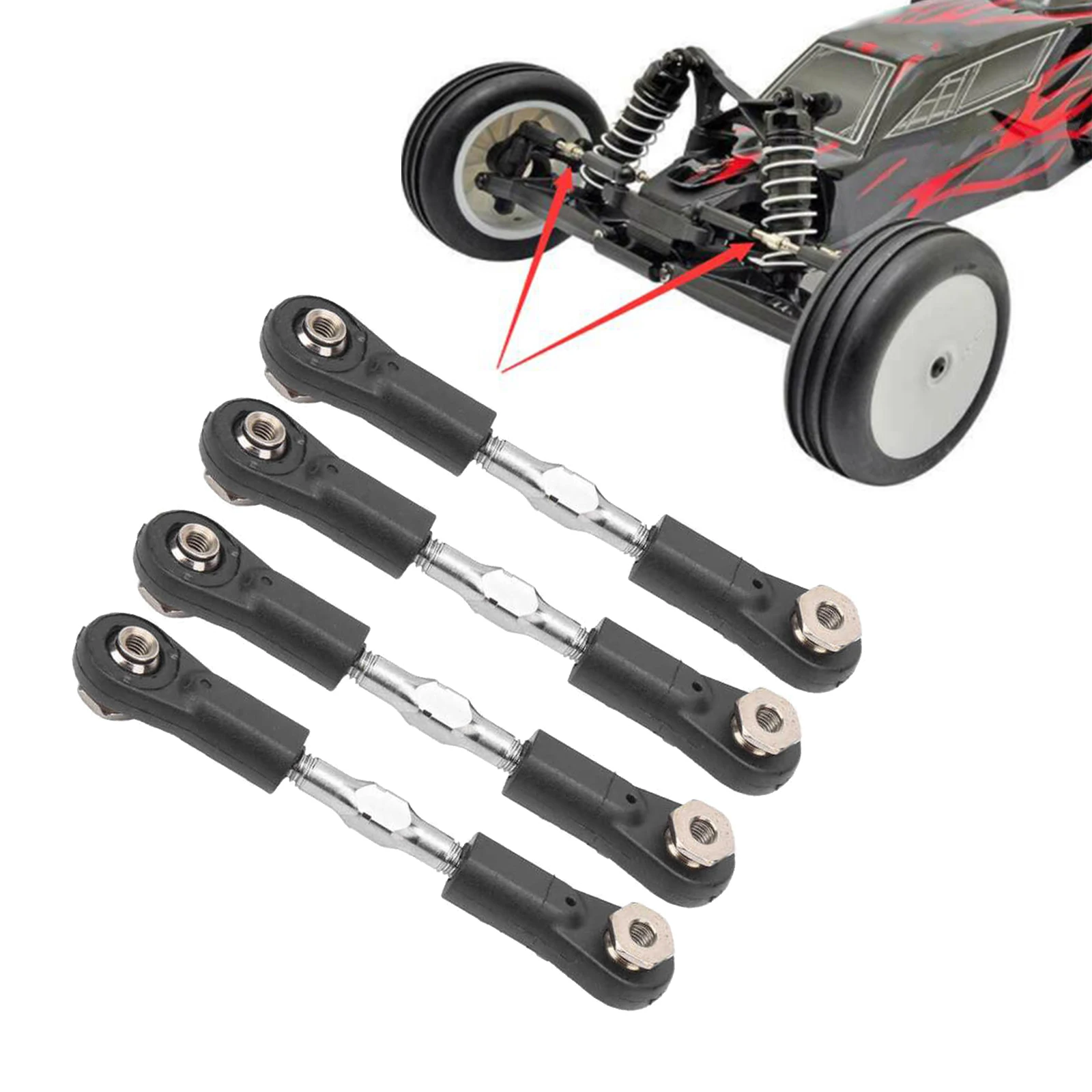 4pcs/set Metal RC Car Steering Pull Rod Servo Link for ZD Hobao 1:8 Car Buggy Model Vehicles Replacement Parts