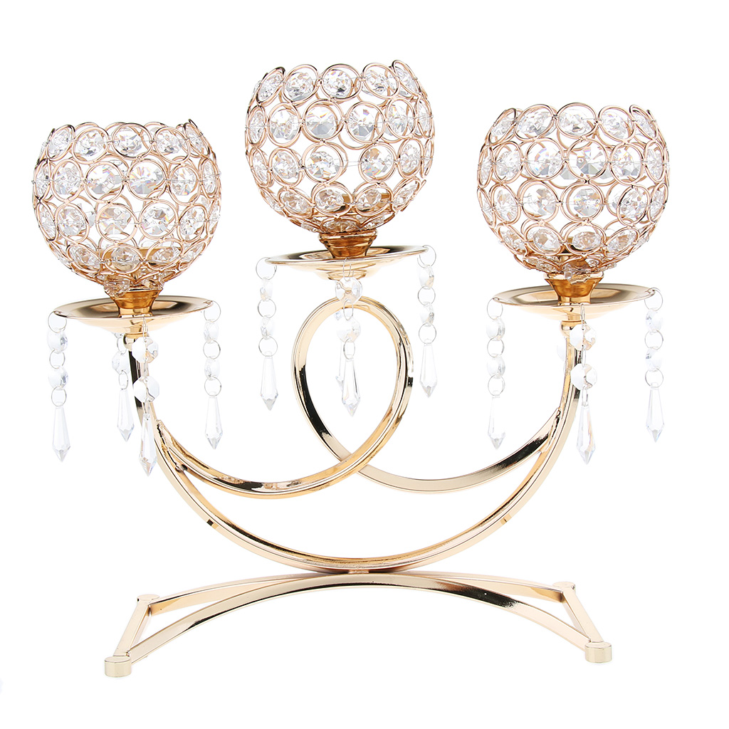 Crystal Metal Votive Tea Light Candle Holder 3-arms Candle Stand 36cm Tall Wedding Event Candelabra Candle Stick Decor Crafts