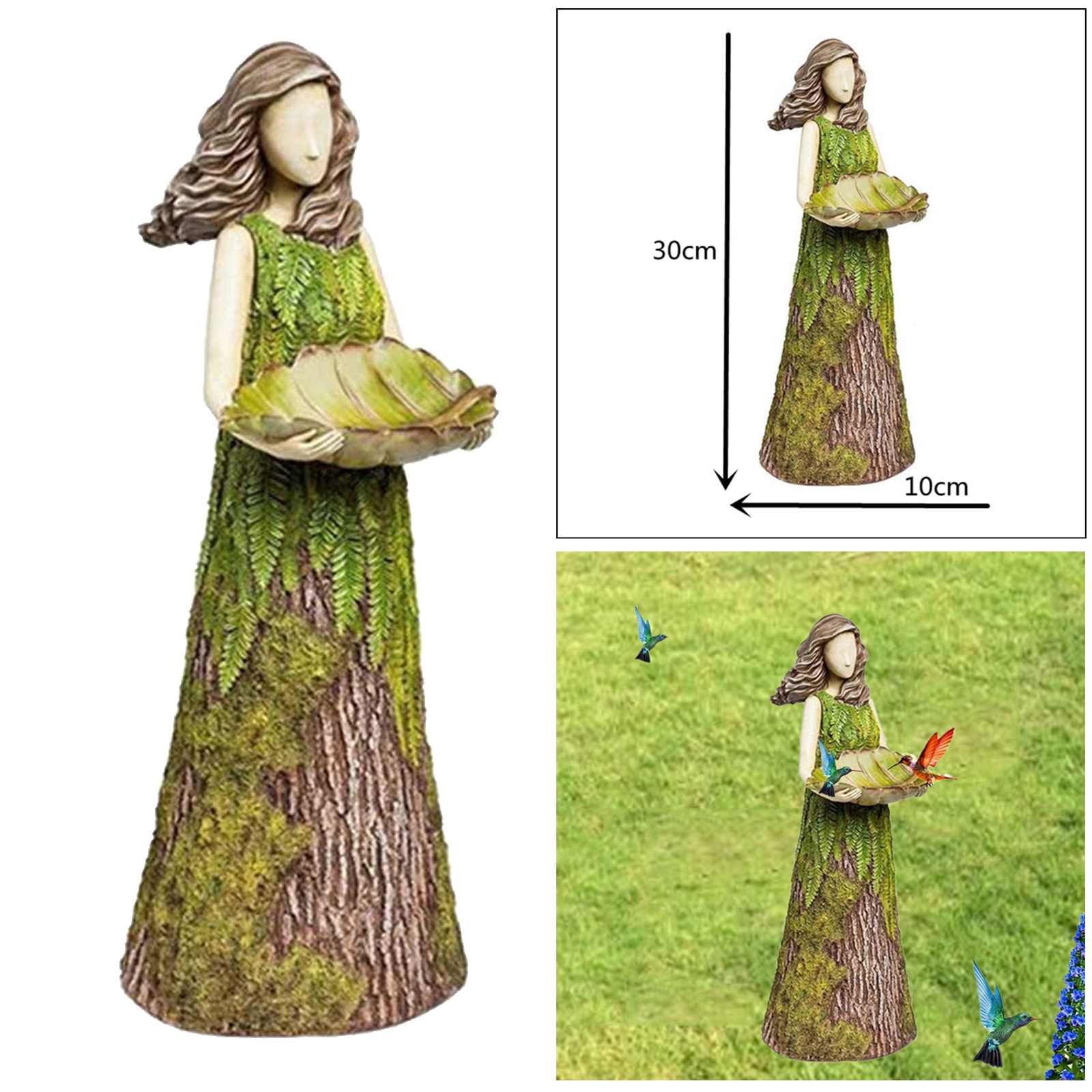 Sherwood Fern Fairy Statuary with Bird Feeder Ornament Outdoor Garden Statues 30 x 10cm
