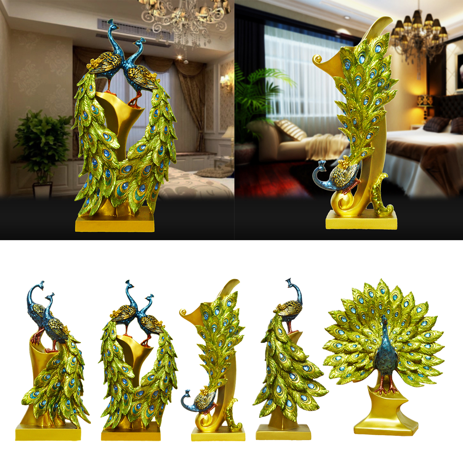Peacock Small Decor Statue Sculpture, Bookshelf Decor Accents, Modern Decorative Figurine