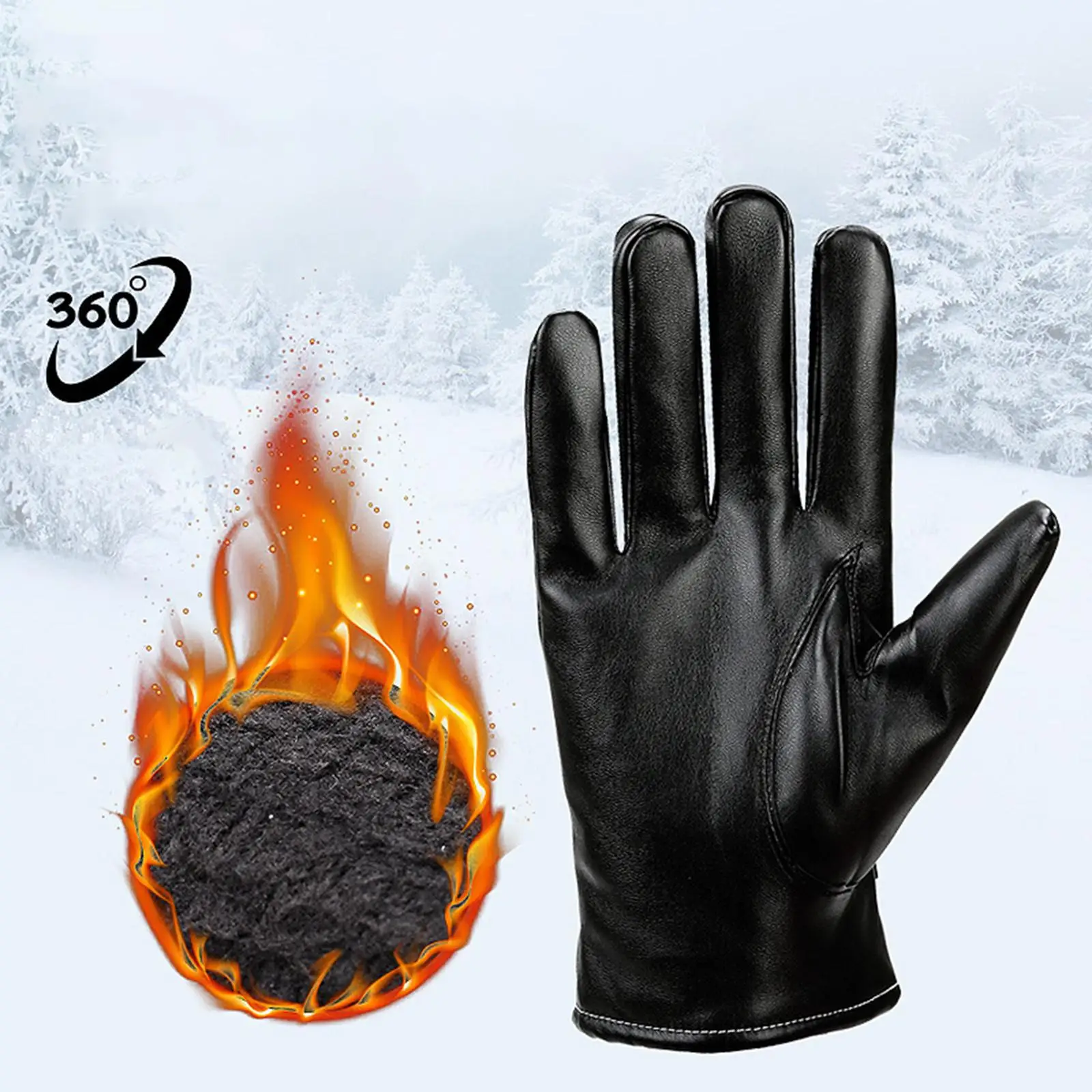 Water Resistance Windproof Winter Gloves Artificial Leather Mittens for Men Cold Weather Snowboarding Snowmobile Running Fishing