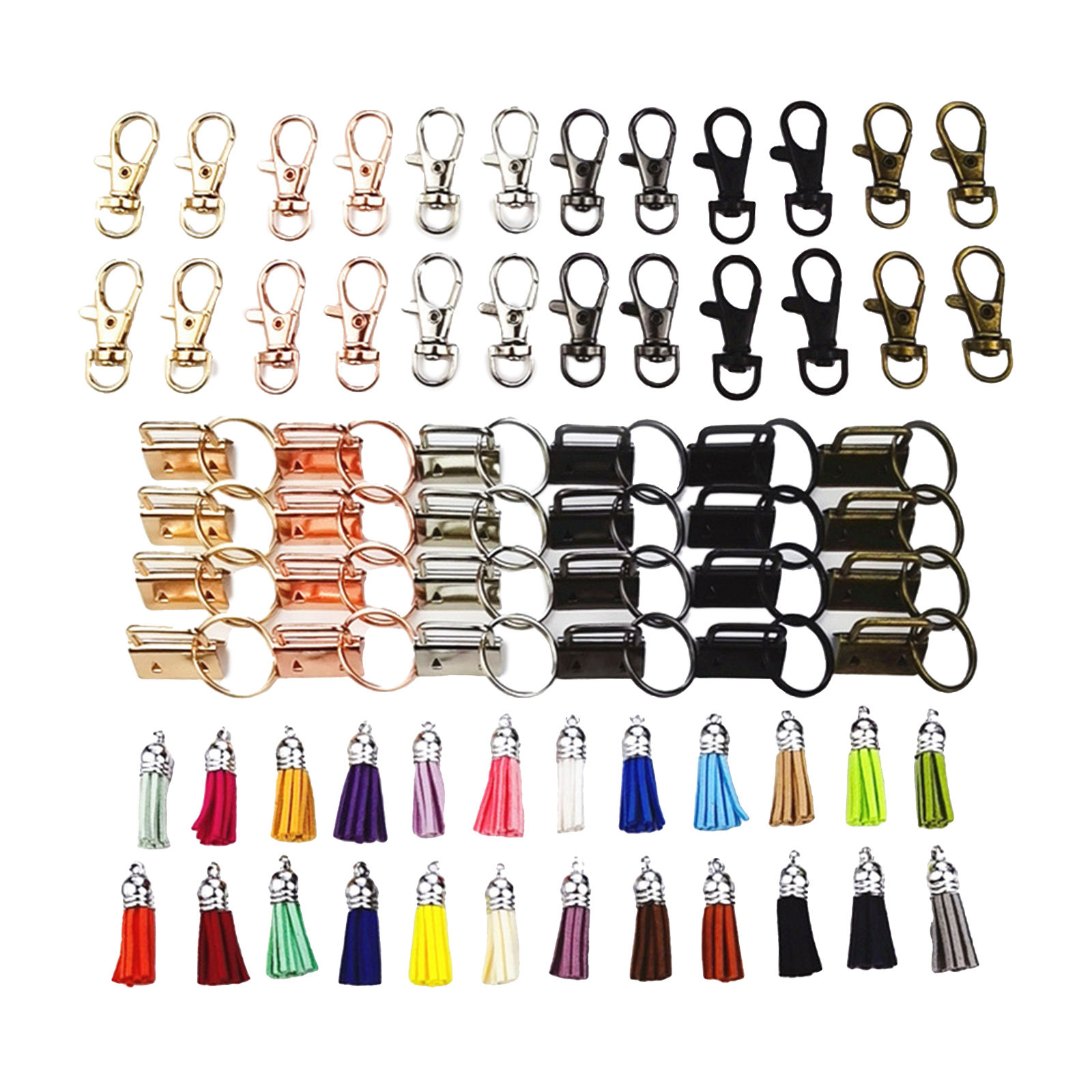 72 Pieces Key Fob Wrist Hardware Set with Key Rings 1 inch Keychain Tassels Swivel Snap Hooks for Wristlet Keychain Key Lanyard