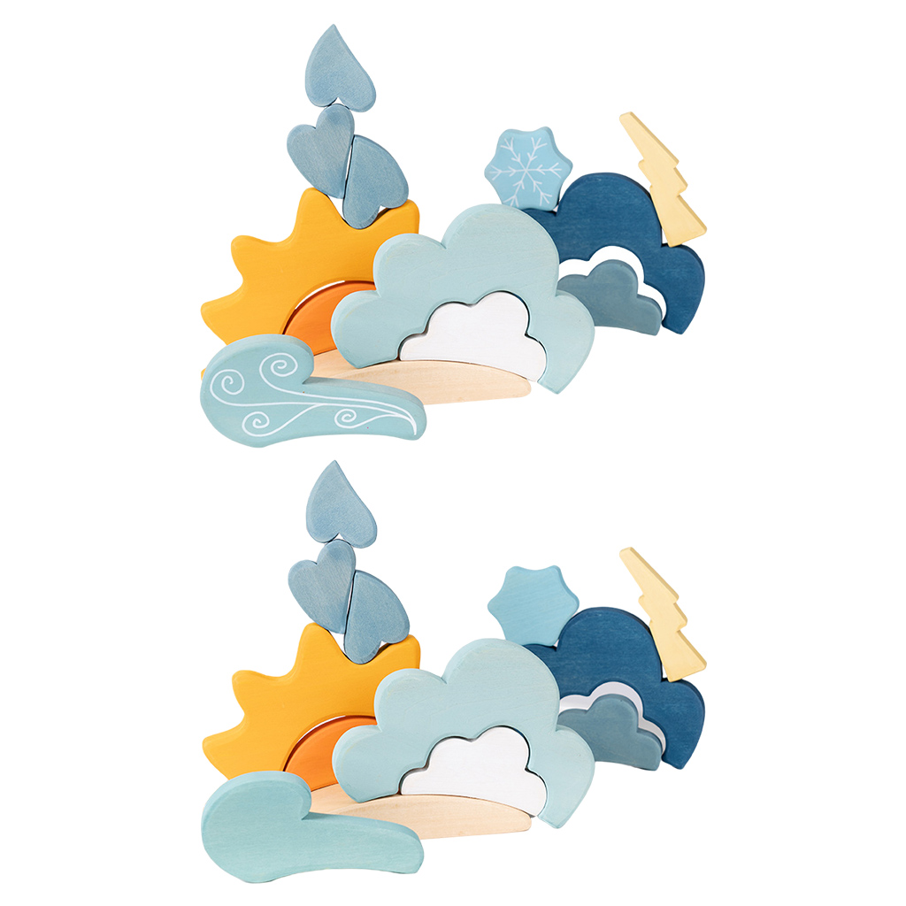 13Pcs Painted Wood Block Nordic Weather Cloud Snow Sun Blocks Stacking Stacker Development Motor Skills Toy Play Gift