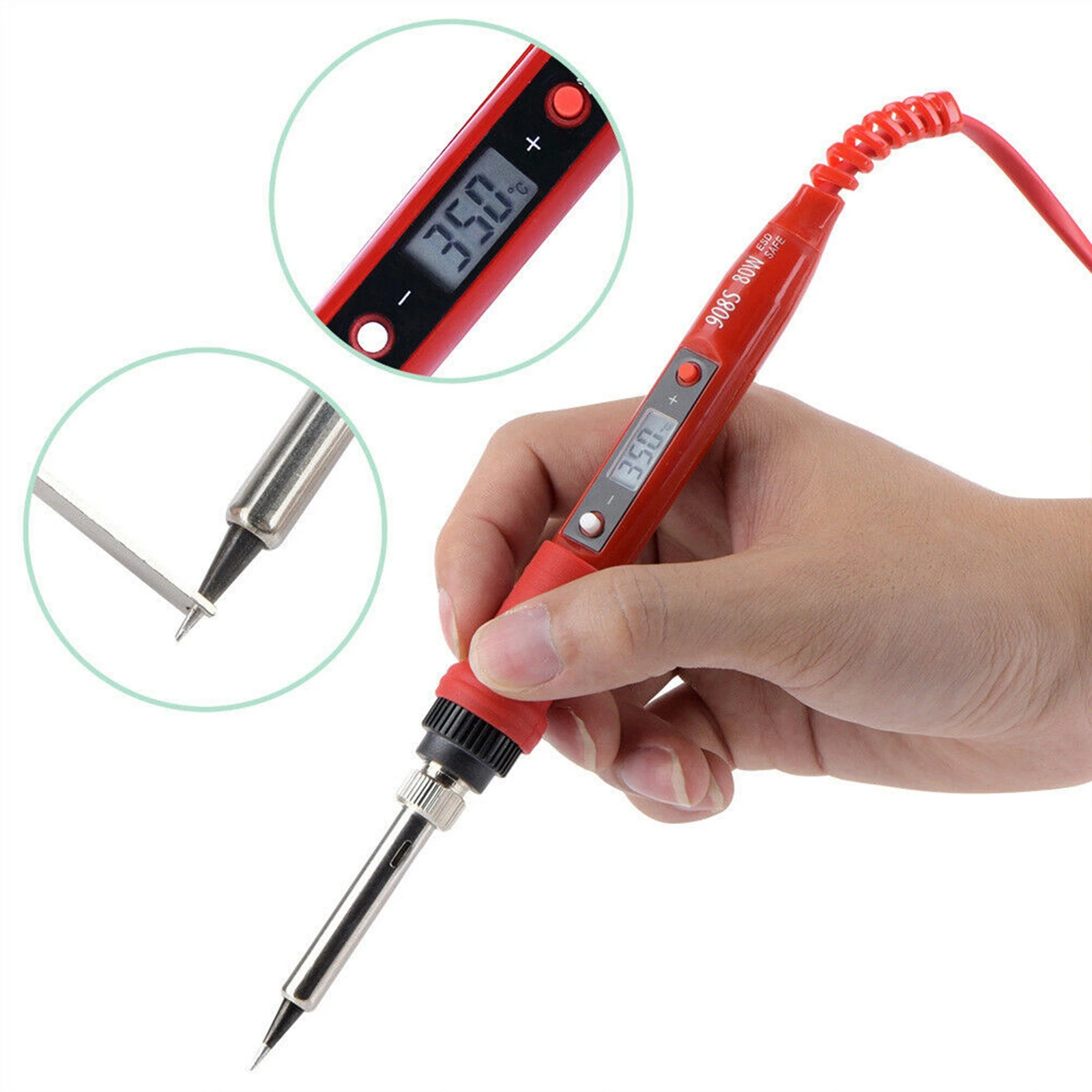 80W 220V LCD Display Electric Soldering Iron Kit Digital Solder Gun with Thermostitc, 1.4 meters Cable, EU Type