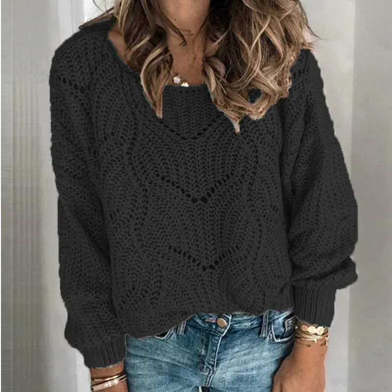 Autumn Women Hollow Loose Sweater Knitwear Fashion Ladies Casual Street Elegant OL Outfits Tops Pullovers ugly christmas sweater