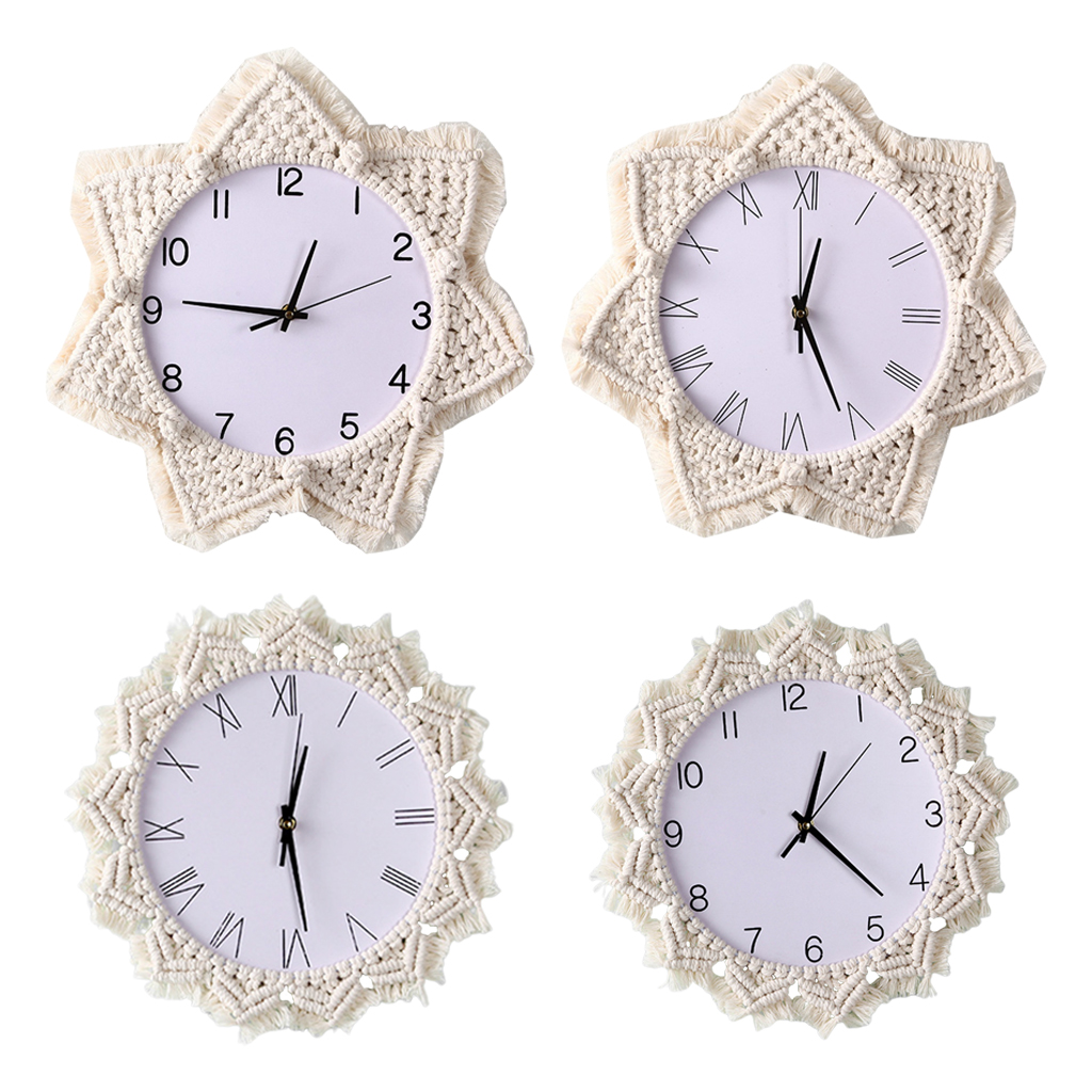 Home Hanging Wall Clock Macrame Rope Woven Non Ticking Quartz Clocks Decors