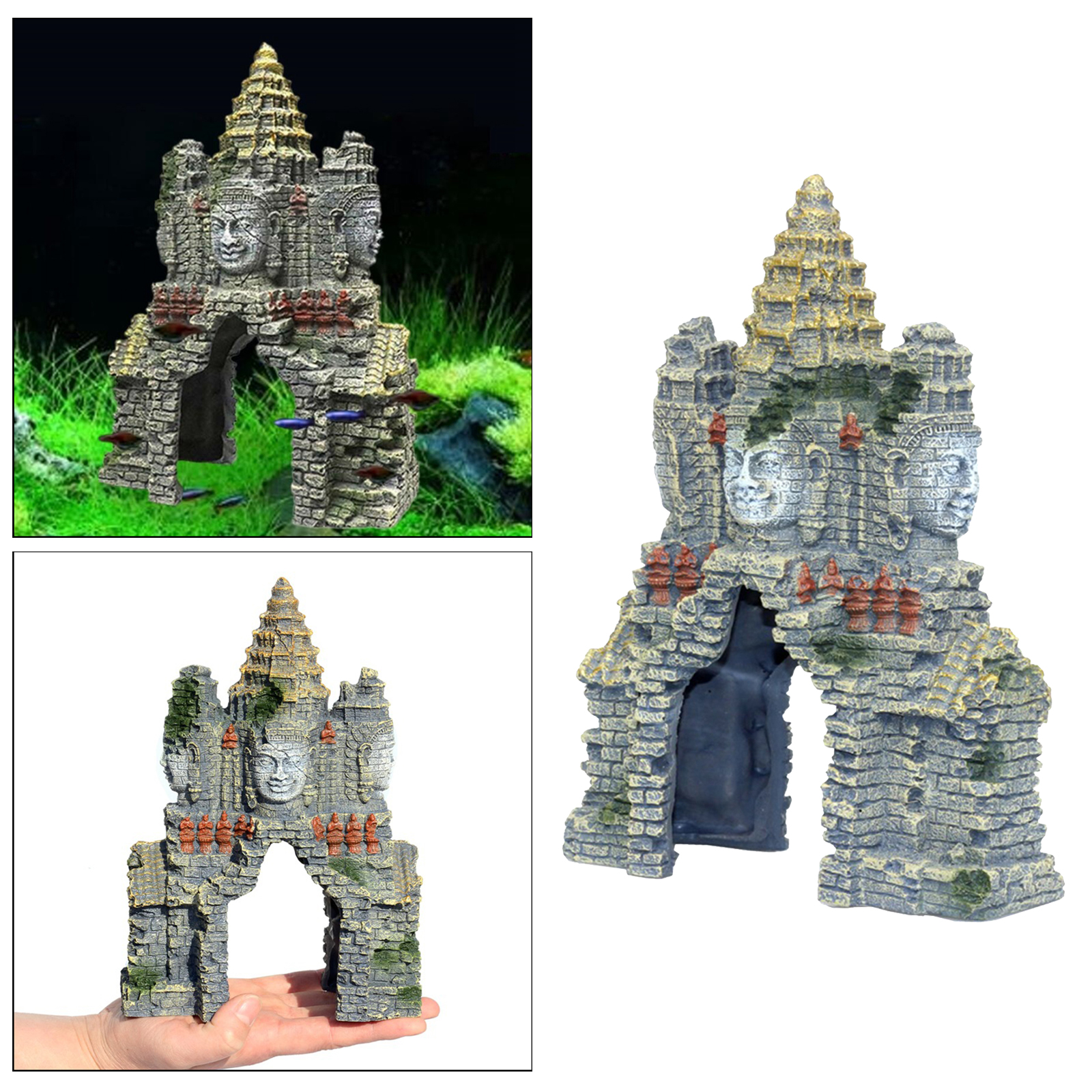 Aquarium Ancient Temple Decoration Resin Artificial Building for Aquarium Fish Tank Landscaping Ornament Decor