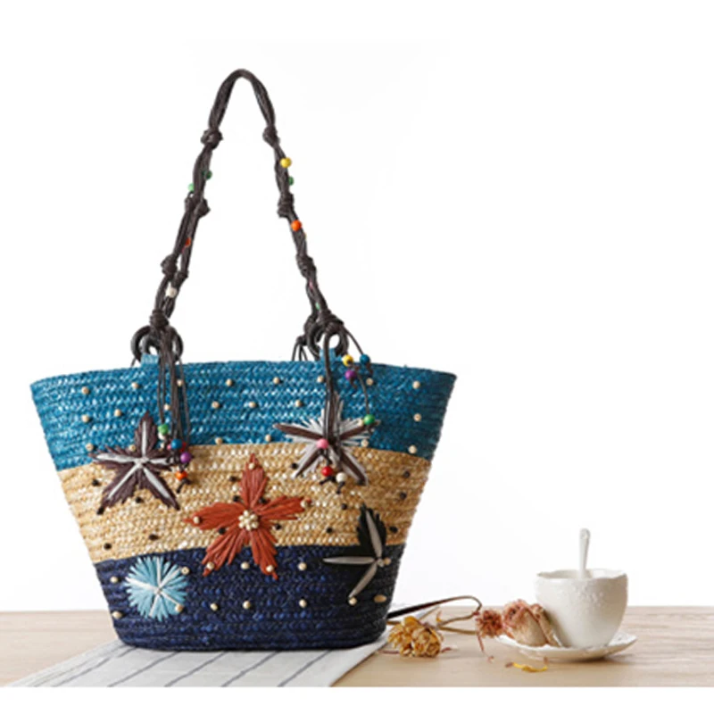 Women Wallets Fashion Hand Woven Straw Bag Summer Sea Star Rattan Beach Large Capacity Shoulder Handbags Tote for Ladies