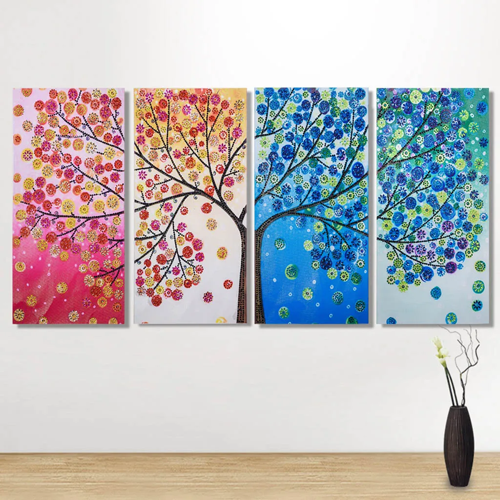 4 Set Special Shaped Four Seasons Tree Diamond Painting DIY 5D Partial Drill Crystal Cross Stitch Kits