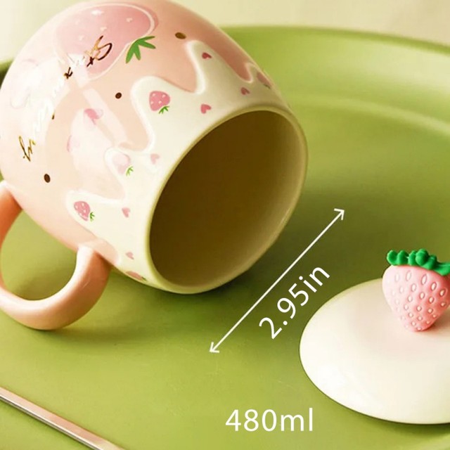 Clearance!Creative Strawberry Coffee Mugs Ceramic Mug Travel Cup with Lid  And Spoon Christmas Cute Heat-resistant Handmade Lemon Juice Tea